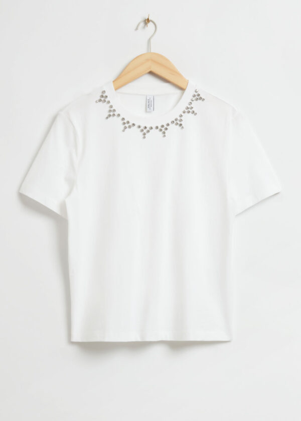 Relaxed Rhinestone Embellished T-Shirt - White
