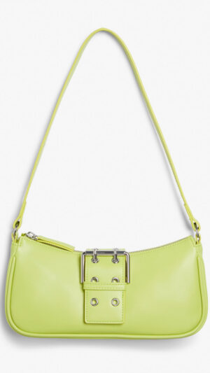 Faux leather hand bag with buckle - Green