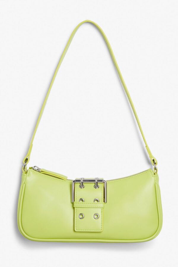 Faux leather hand bag with buckle - Green