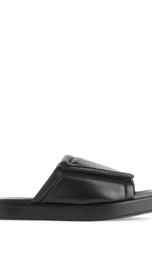 Padded Leather Slides - Black