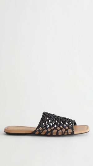 Braided Leather Sandals - Black