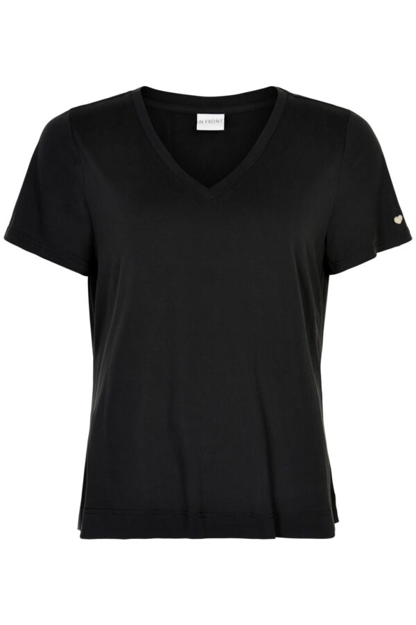 IN FRONT Nina V-neck T-shirt, Farve: Black, Størrelse: M, Dame