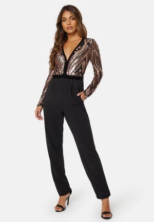 Goddiva Sequin Bodice Jumpsuit Champagne XS (UK8)